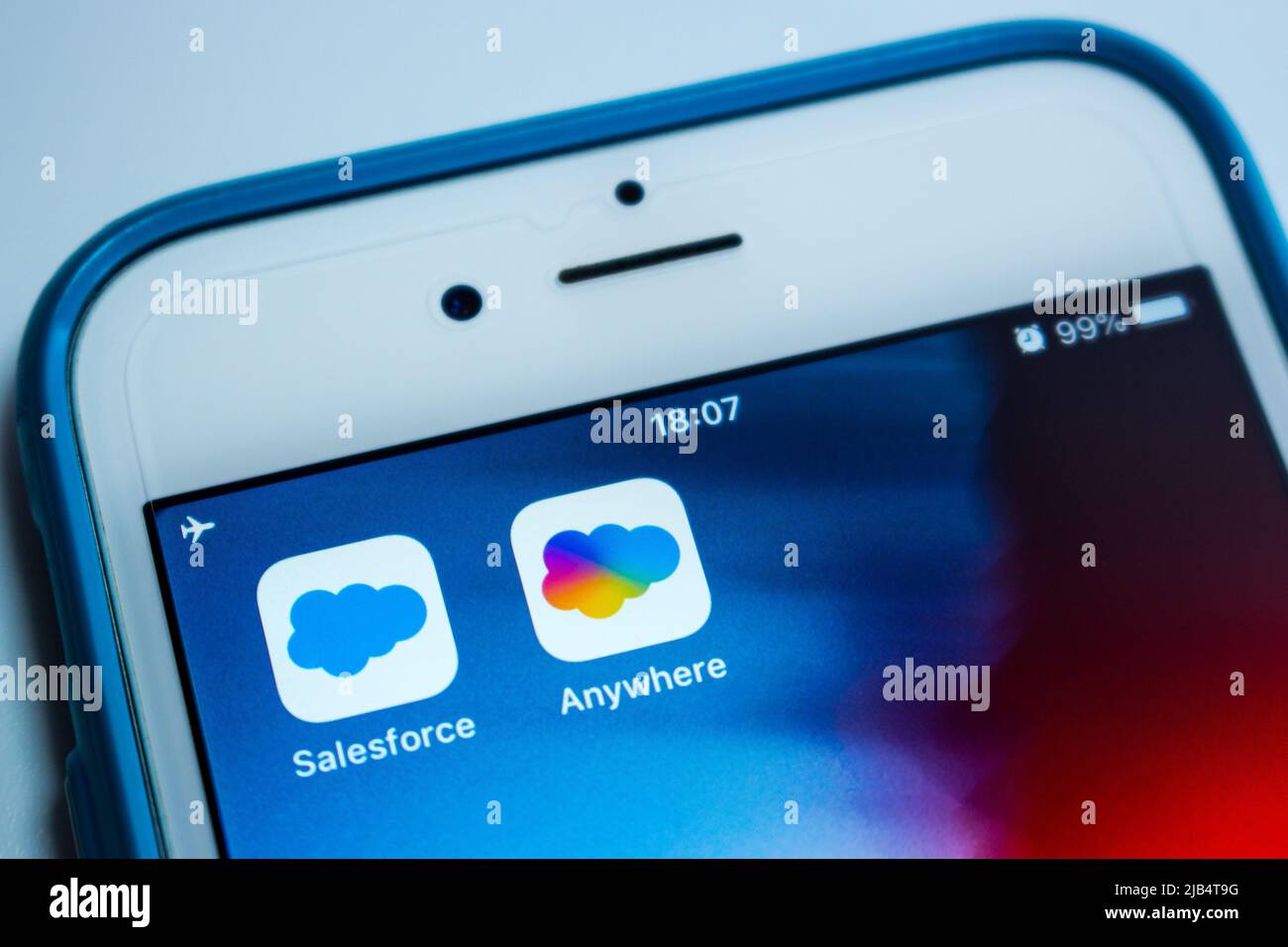 Kumamoto, Japan - Jul 29 2020 : Salesforce App, ein US-amerikanisches Cloud-basiertes Softwareunternehmen mit Sitz in San Francisco, CA, mit der Salesforce Anywhere App auf einem iOS Stockfoto