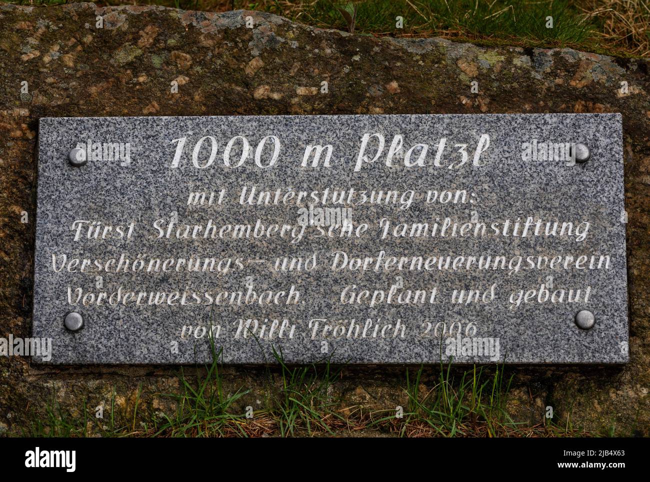 1000 m Platz auf dem Sternstei Rundweg, Bad Leonfelden, Mühlviertel, Oberösterreich, Österreich Stockfoto
