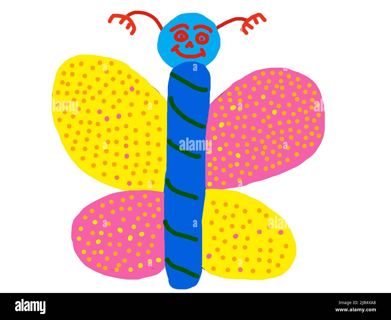 Illustration, Kinderzeichnung, bunter Schmetterling Stockfoto
