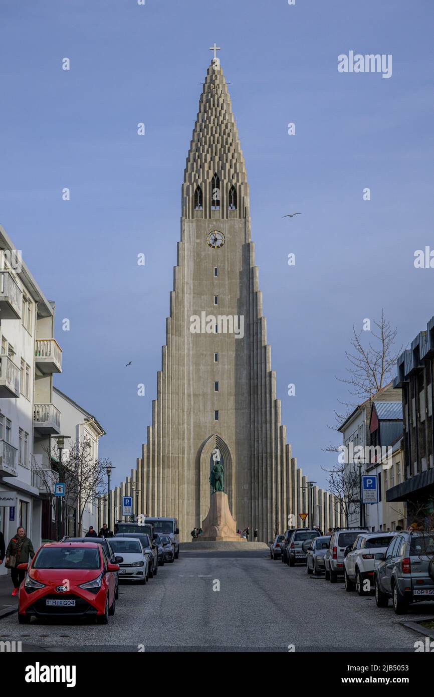 Hallgrimskirkja, das Wahrzeichen der Stadt, Reykjavik, Island Stockfoto