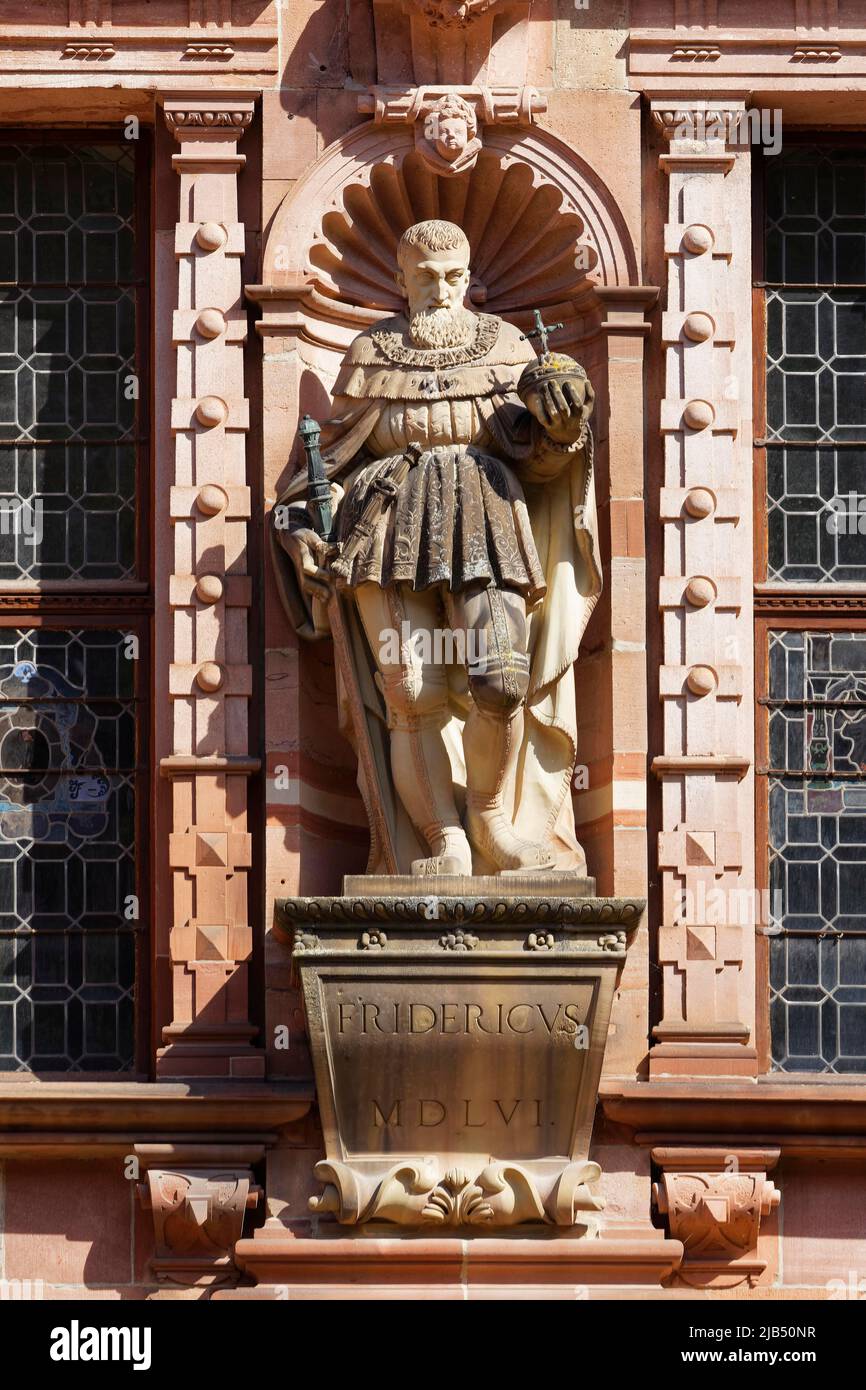 Skulptur Friedrichs II. Des Weisen, 1482, 1556, Pfalzgraf und Kurfürst Palatin, Friedrichgebäude, erbaut 1601 bis 1607, Ancestral Gallery of the Stockfoto