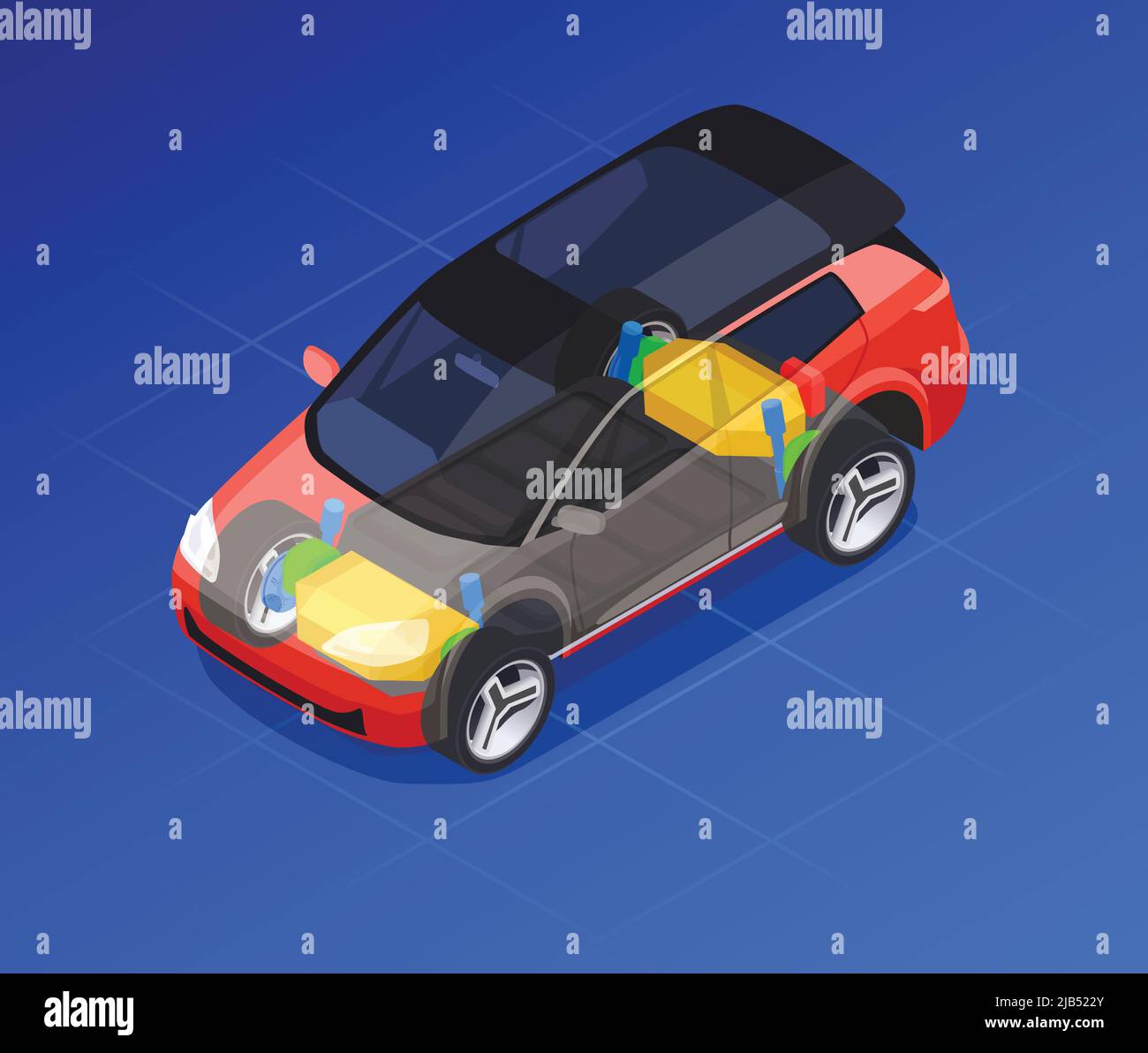 Autodesigner Beruf mit Zeichnung und Modellierung Symbole isometrische isolierte Vektor-Illustration Stock Vektor