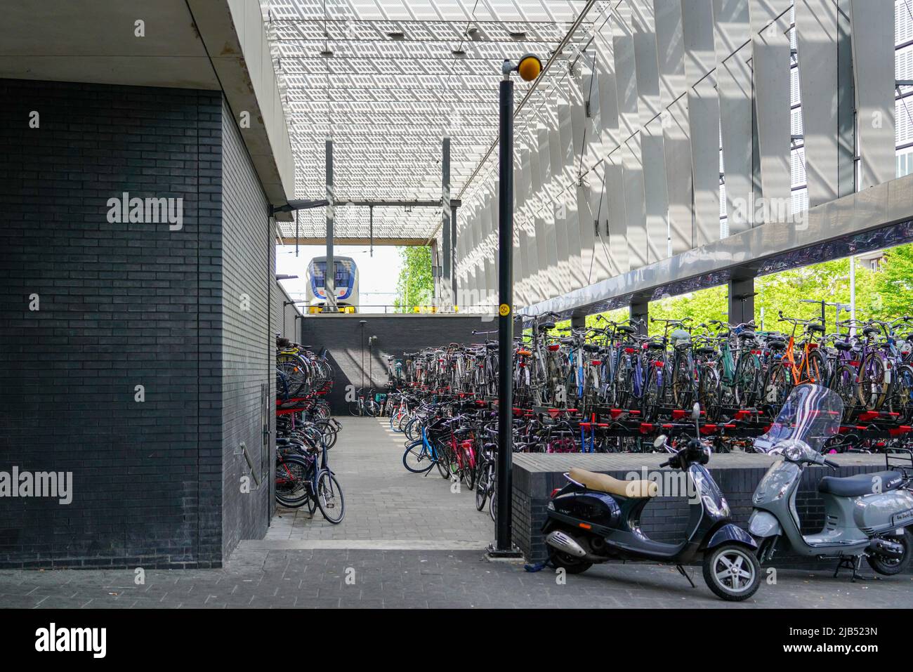 Fahrradpark mit Fahrrädern am 25. Mai 2022 am Hauptbahnhof Rotterdam, Niederlande. Stockfoto