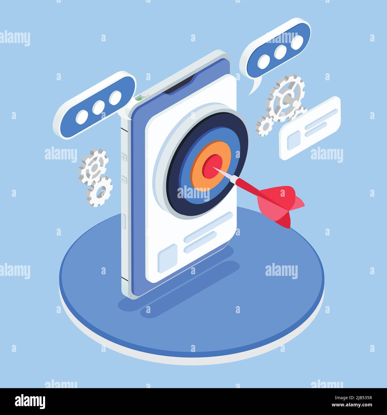Application Store Optimization 3D Konzept mit isometrischem Ziel mit Pfeil auf Smartphone-Monitor Vektordarstellung Stock Vektor