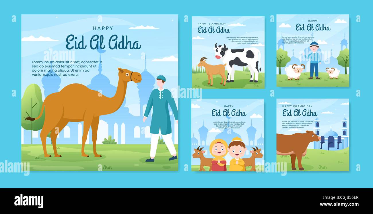 Eid al Adha Post Template Social Media flache Cartoon Hintergrund Illustration Stock Vektor