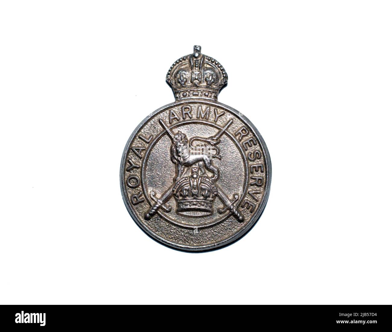 Ein silbernes Reversabzeichen der Royal Army Reserve für den britischen Armeereservisten c.1937-1939. Stockfoto