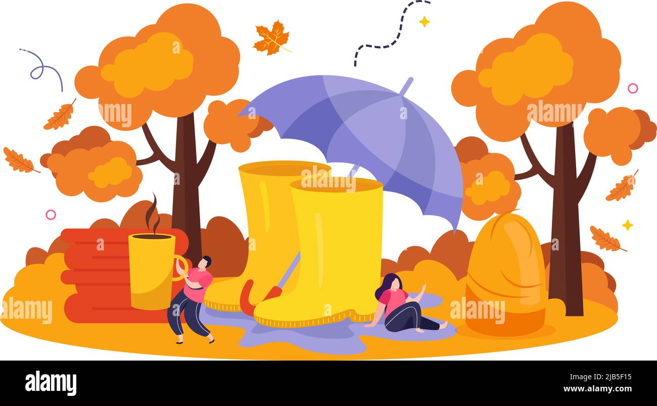 Gemütliches Herbstkonzept mit flachen Vektorbildern für Wettersymbole im Herbst Stock Vektor