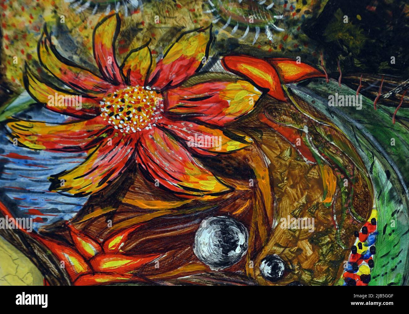 Kunst Öl Malerei Blume abstraktes Dreieck Kurve Quadrat , Hintergründe für Design Stockfoto