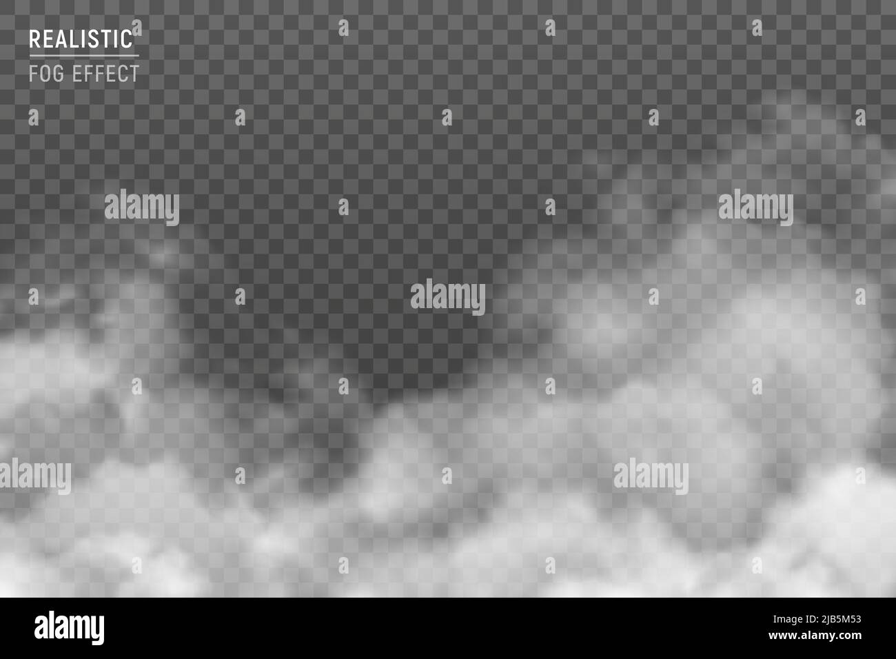 Unscharfe stratus-Wolken mit Nebeleffekt realistisches Bild vor hellgrauem, trüben Smog-Hintergrund Transparente Vektordarstellung Stock Vektor
