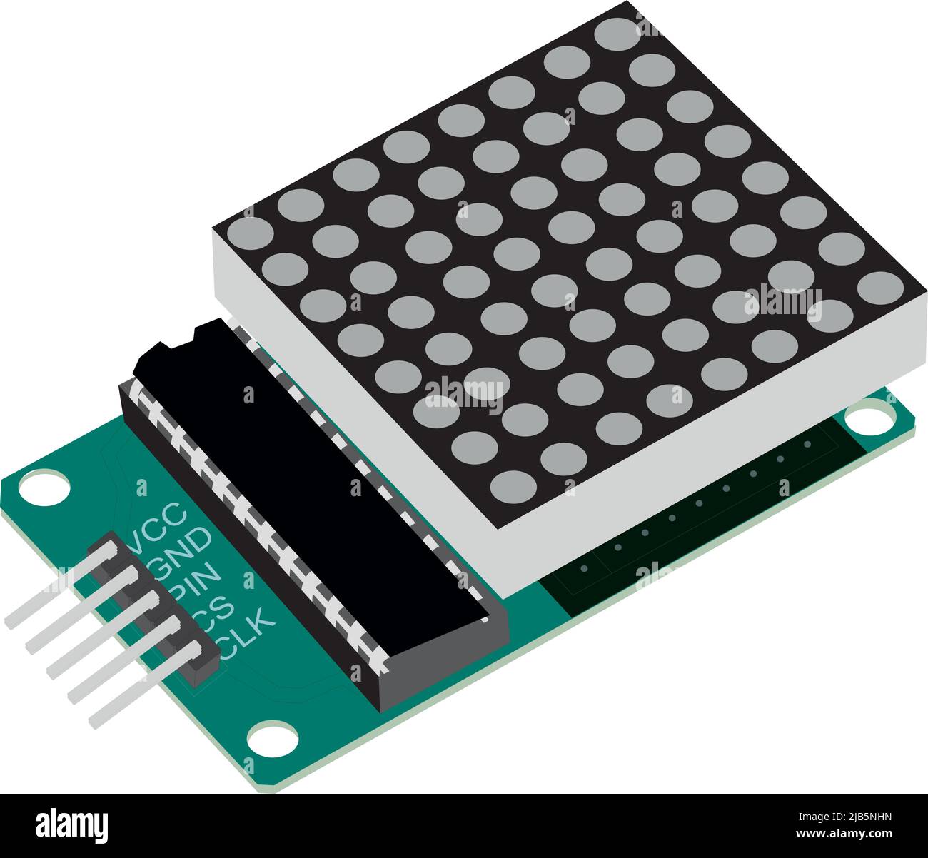 8x8 LED, Punktmatrix-Anzeige, Abbildung von oben, die CAB-Schnittstelle mit arduino und anderen Controllern Stock Vektor