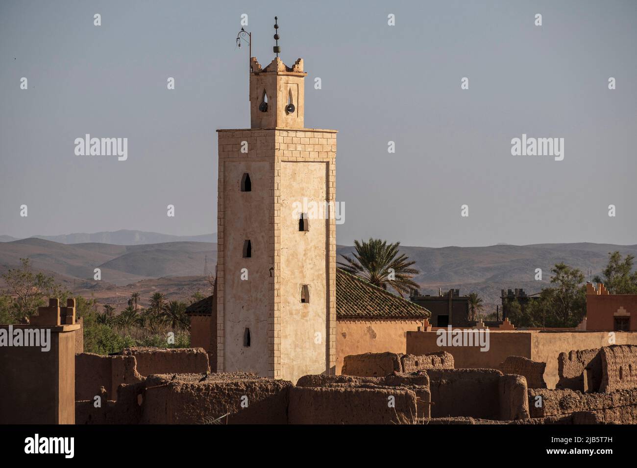 Skoura, Minarett, Provinz Ouarzazate, marokko, afrika. Stockfoto