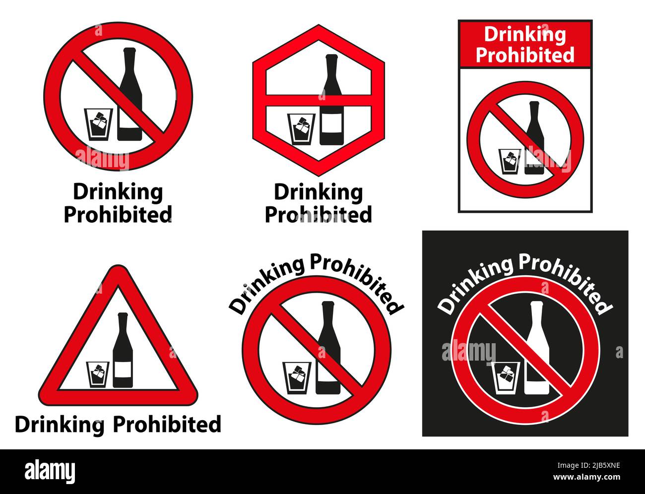 Trinken verboten, kein Alkoholschild auf weißem Hintergrund isoliert Stock Vektor