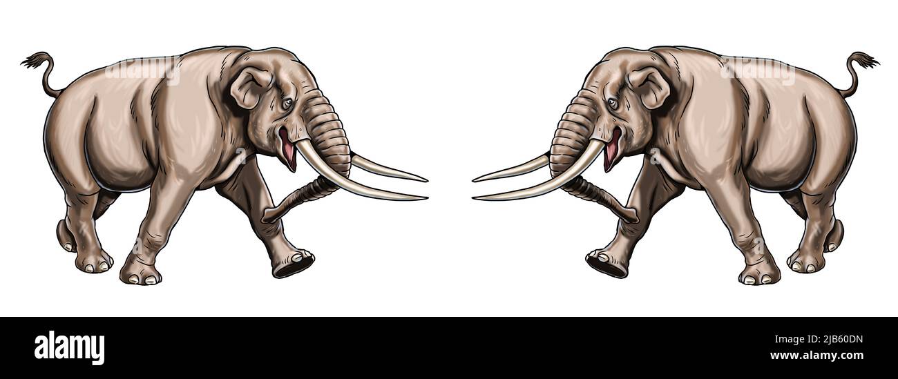 Prähistorische Tiere. Illustration mit ausgestorbenen Elefanten - Mastodon. Stockfoto