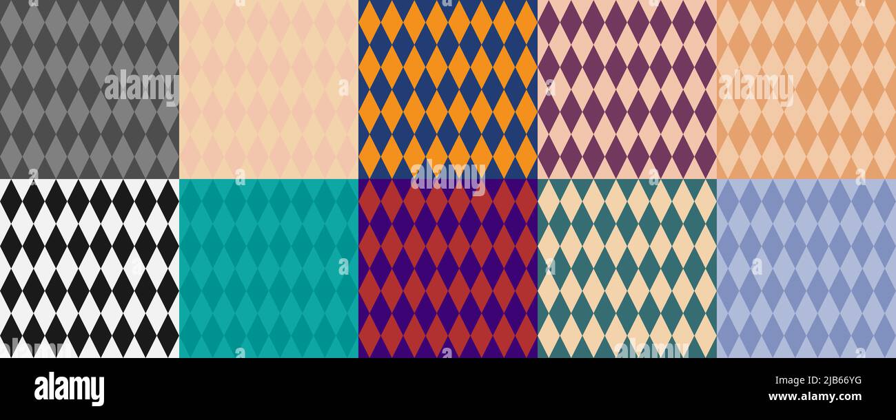 Set aus einfachen nahtlosen Mustern mit schwarz-weißen und bunten geometrischen rombs. Rautenreihen, Ornament für Tapeten, Geschenkpapier, Textil, fabr Stock Vektor