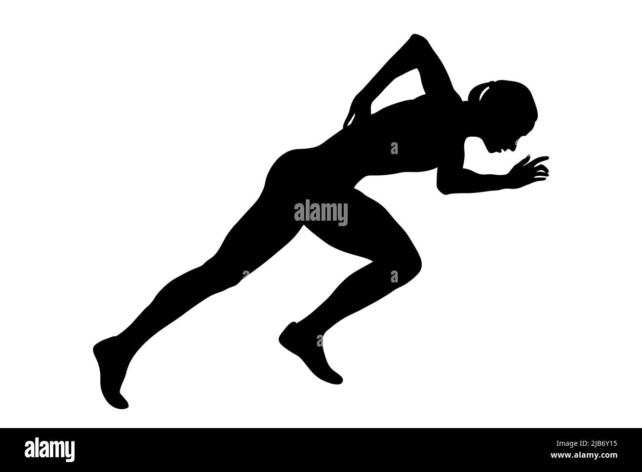 Starten Sie laufen Mädchen Athlet schwarz Silhouette Stockfoto