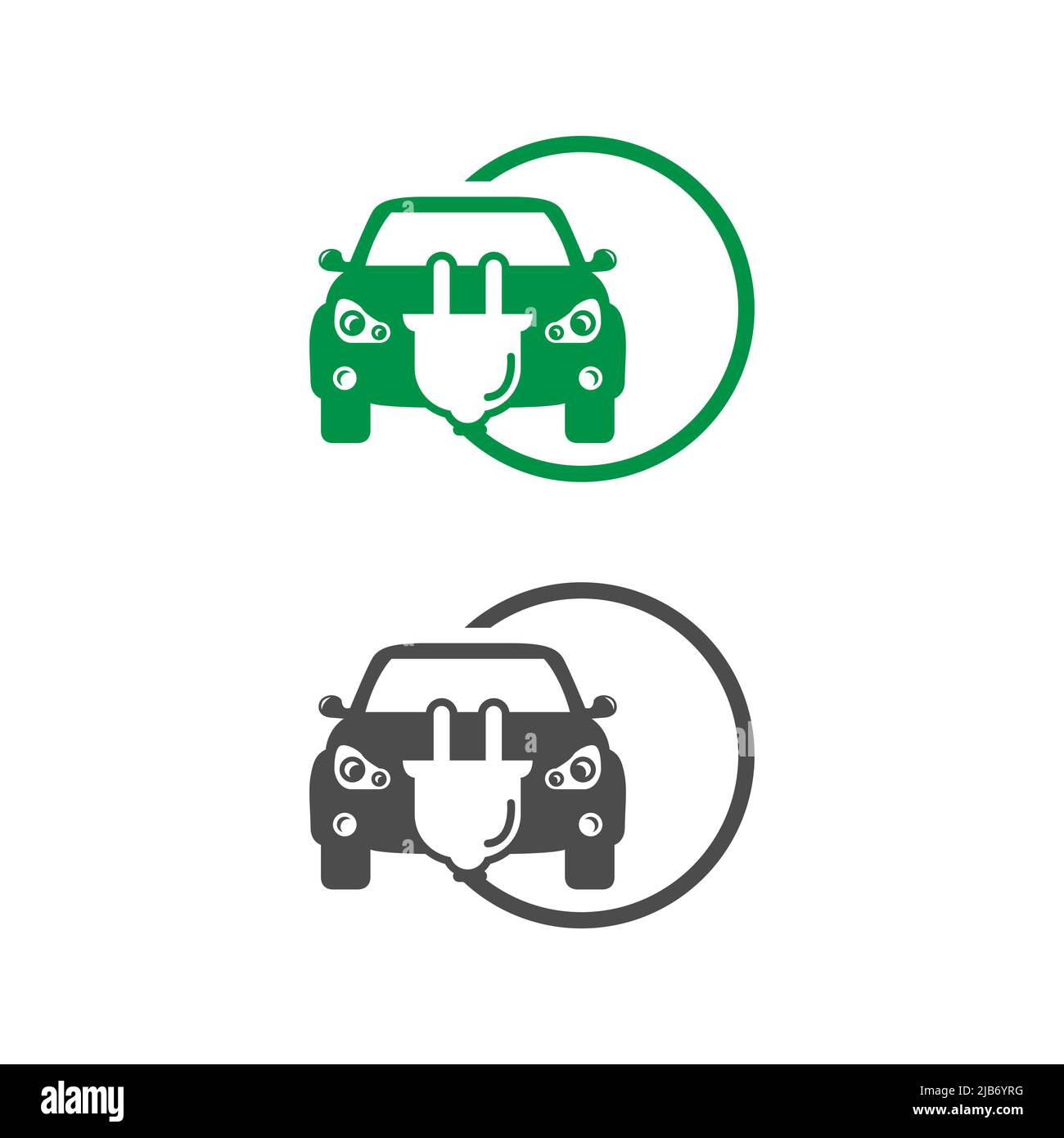 Elektroauto mit Aufkleber Symbol Symbol, EV-Auto, grün Hybrid-Fahrzeug Ladepunkt-Logo.EPS 10 Stock Vektor
