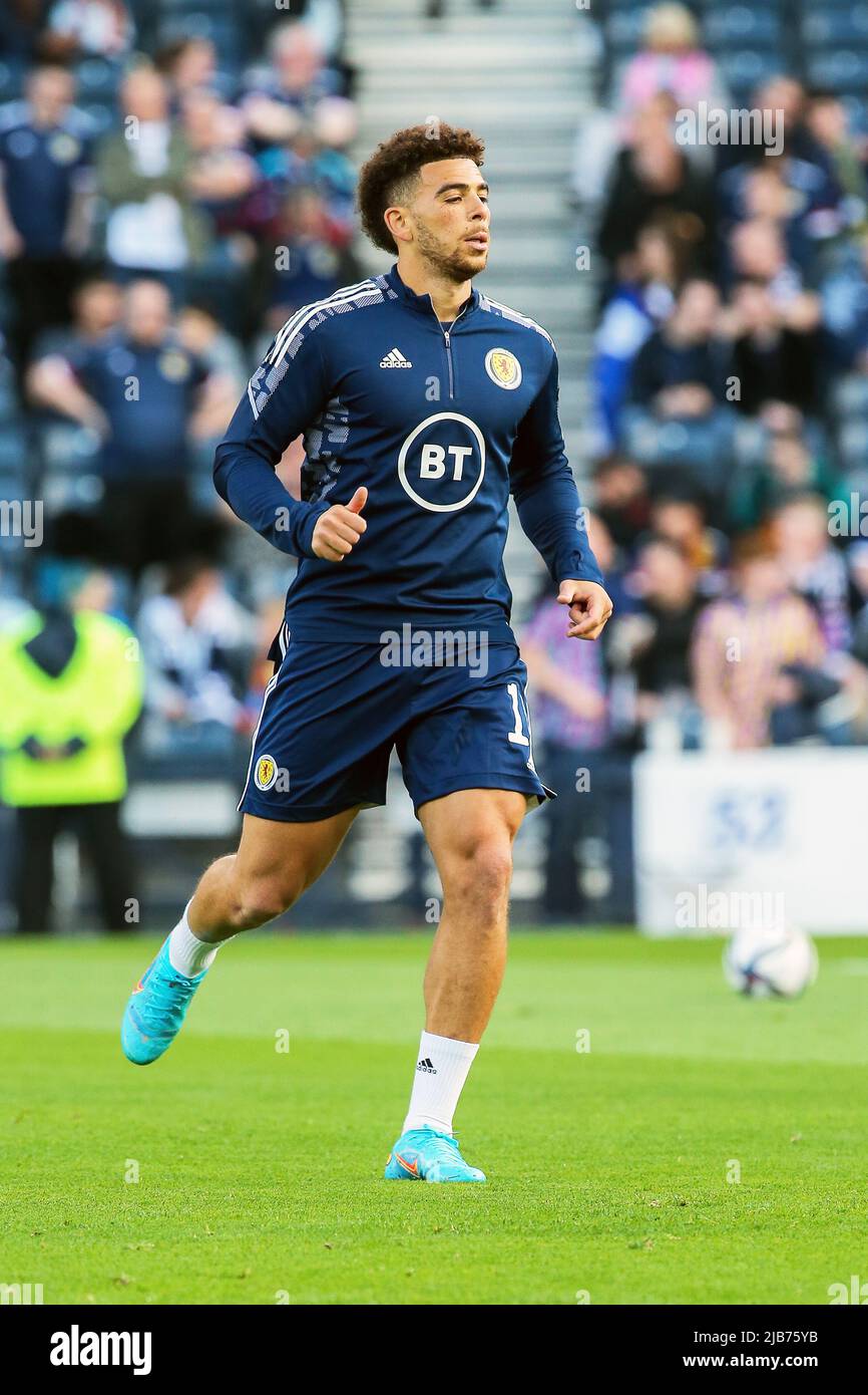 Che Adams, internationaler schottischer Fußballspieler, bei einem Training im Hampden Park, Glasgow, Schottland, Großbritannien Stockfoto