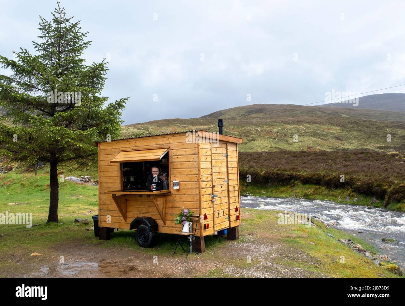 Sovi's Kaffeehütte auf der Route A837, North Coast 500 in All Nan Uamh, Sutherland, Schottland. Stockfoto