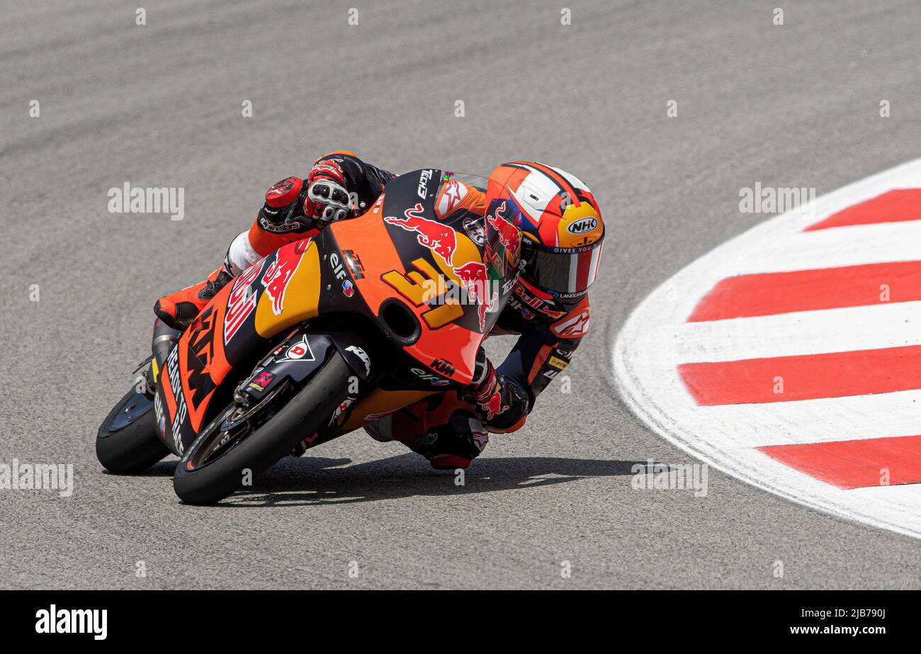 BARCELONA, SPANIEN - 03. JUNI GP ENERGY OF CATALUNYA-FREE PRACTICE der Mexikaner Adrian Fernández (31) vom Tech 3 Team während des MotoGP of Catalunya FREE PRACTICE auf dem Circuit de Barcelona-Catalunya am 03. Juni 2022 in Barcelona, Spanien. Stockfoto