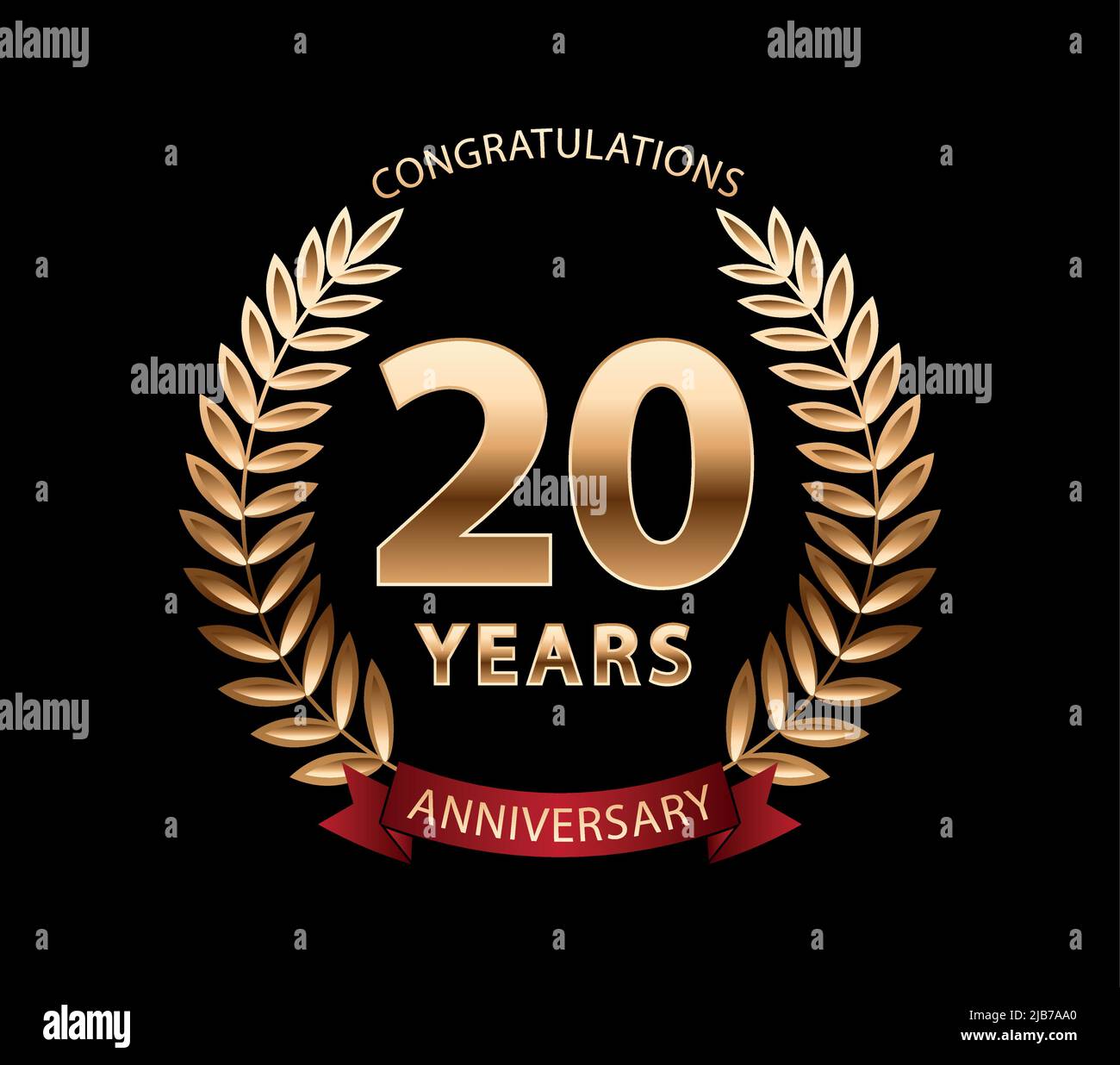 20 Jahre goldener Lorbeerkranz zum Jubiläum. Logo zur Jubiläumsfeier. Vektorgrafik kann bearbeitet werden Stock Vektor