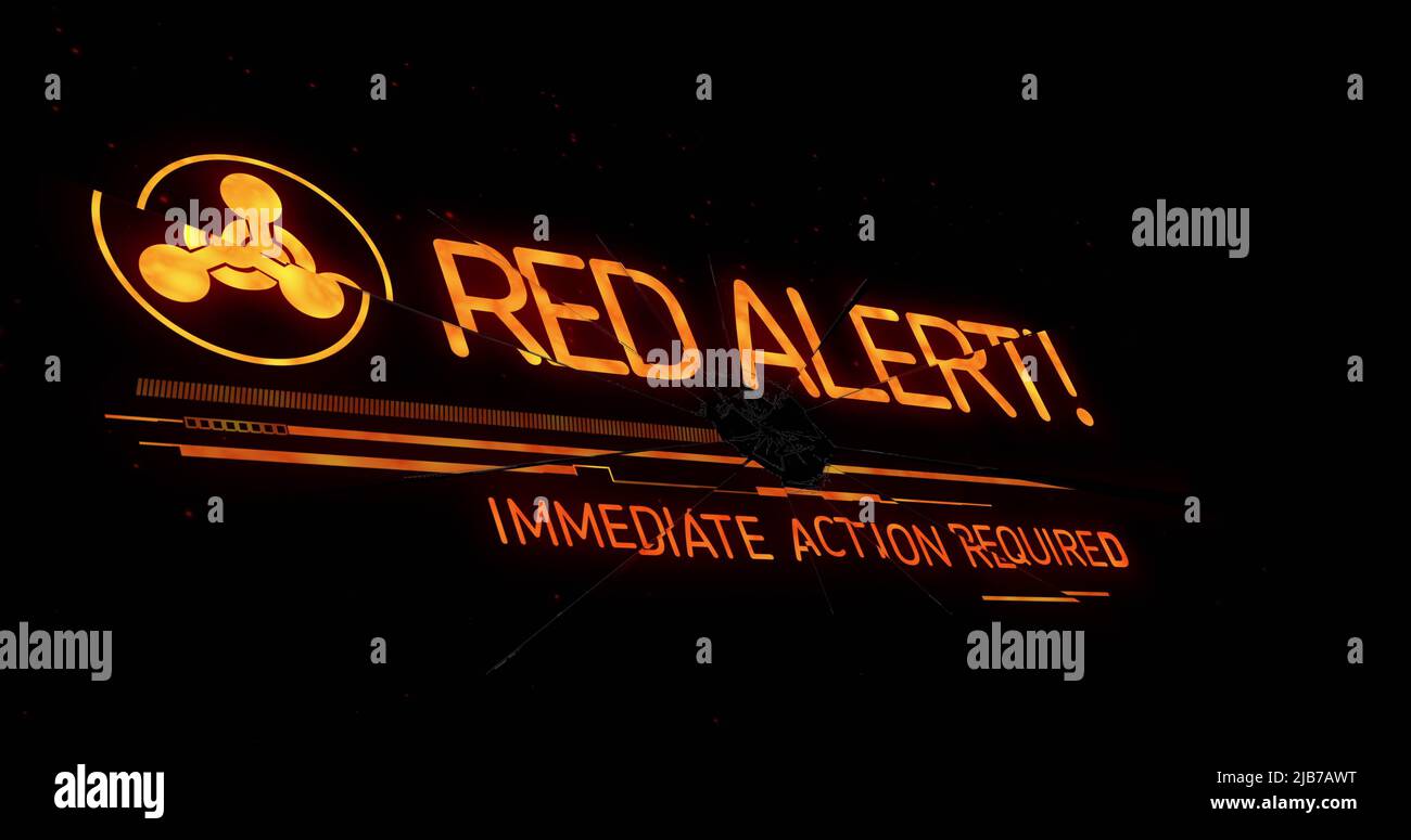 Bild mit rotem Warnschild und Text auf schwarzem Hintergrund Stockfoto