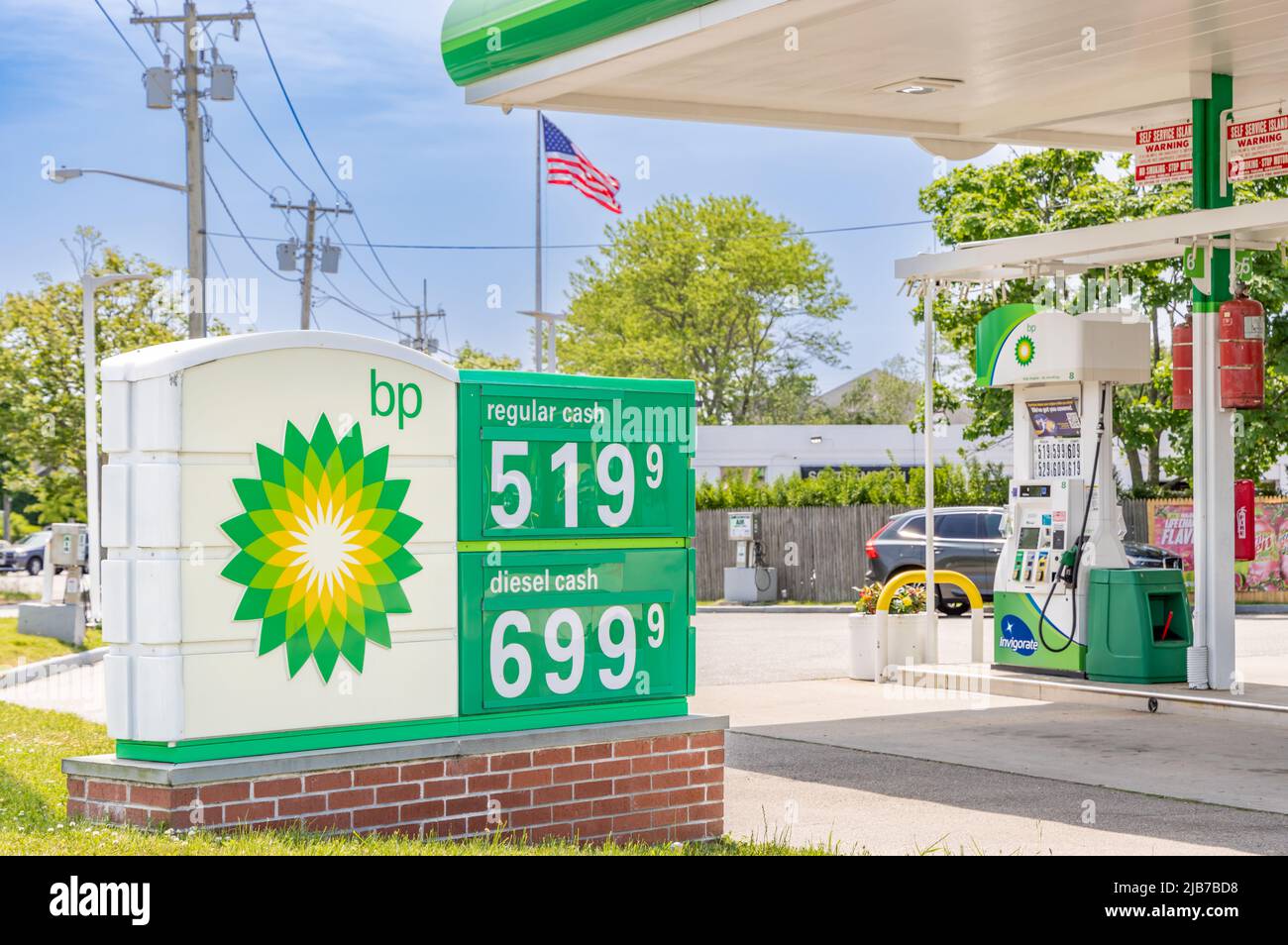 Southampton BP Station und Benzinpreise Stockfoto
