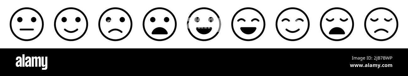 Set von Emoticons, Basic Emoticons Gesichtskollektion. Flaches Icon-Design. Stock Vektor