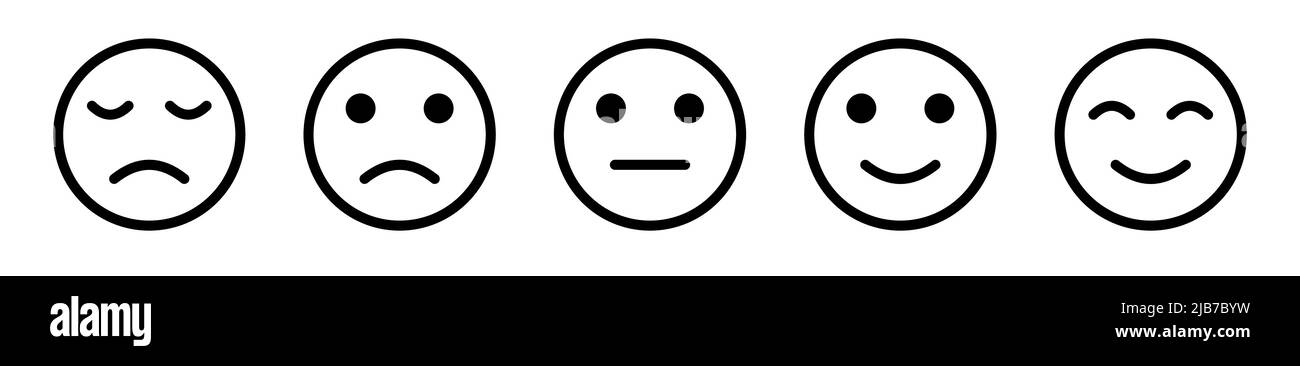 Satz von Bewertungsemotionsgesichtern. Flaches Icon-Design. Eine Reihe von lächelnden Emotionen. Stock Vektor