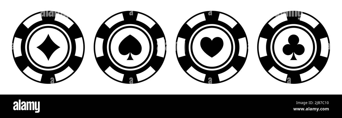 Poker Chips schwarze Symbole Vektor-Set. Poker-Konzept spielen. Isoliertes Casino Poker-Chip-Logo. Poker-Symbole. Vektorgrafik. Stock Vektor