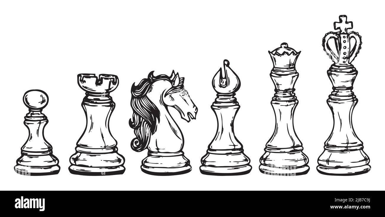 Schachfiguren handgezeichnete Illustration. Vektordarstellung. Stock Vektor