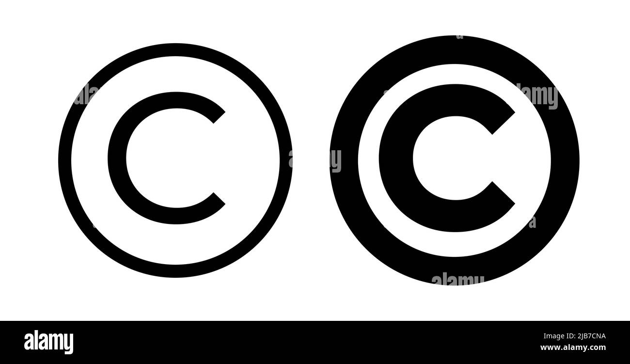 Symbole für Copyright-Zeichen. Zeichen des geistigen Eigentums. Vektordarstellung auf weißem Hintergrund isoliert. Satz von fetten und dünnen Copyright-Symbolen. Stock Vektor