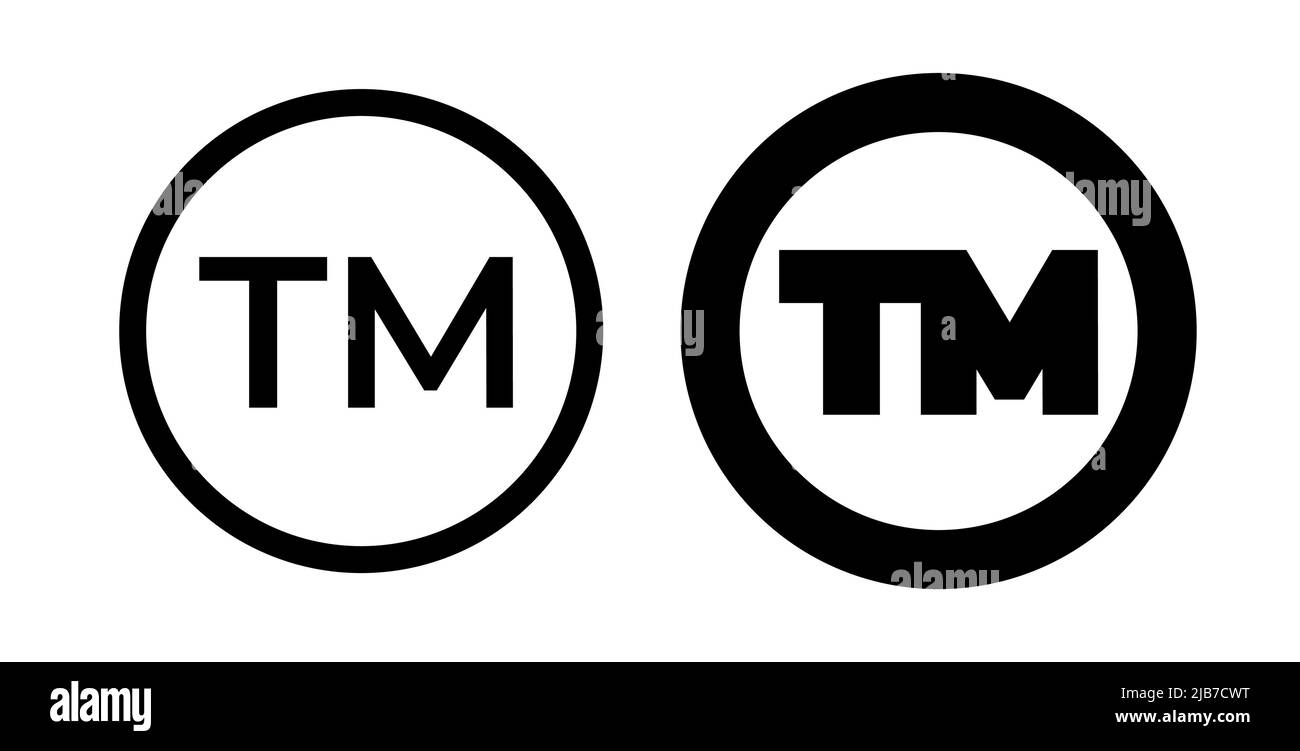 TM-Markensymbole. Zeichen des geistigen Eigentums. Vektordarstellung auf weißem Hintergrund isoliert. Satz mit fetten und dünnen Markensymbole. Stock Vektor