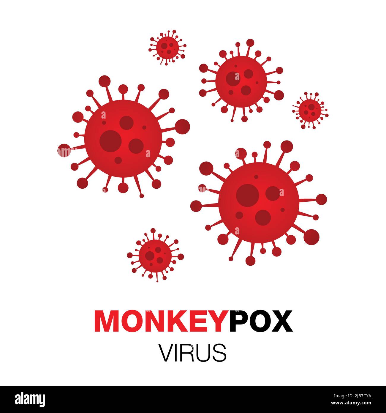 Rotes Virus Symbol monkeypox. Pockenvirus-Konzept. Vektorgrafik. Medizinisches Banner mit dem Monkeypox-Virus. Monkeypox-Virus auf weißem Hintergrund. Stock Vektor