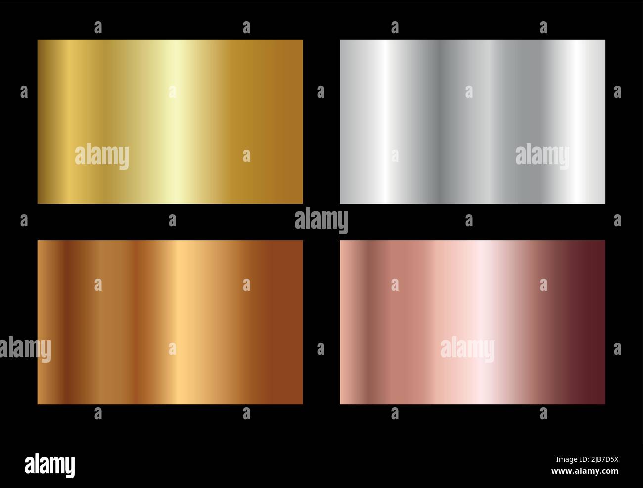 Satz von Gold Silber und Bronze Gradienten. Gold, Silber, Bronze, Kupferfolie Gradation Hintergrund gesetzt. Vector Metallic Gradient Kollektion. Stock Vektor