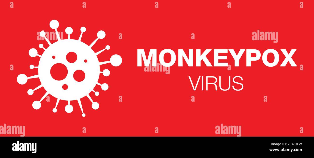 Rotes Virus Symbol monkeypox. Pockenvirus-Konzept. Vektorgrafik. Medizinisches Banner mit dem Monkeypox-Virus. Monkeypox-Virus auf weißem Hintergrund. Stock Vektor