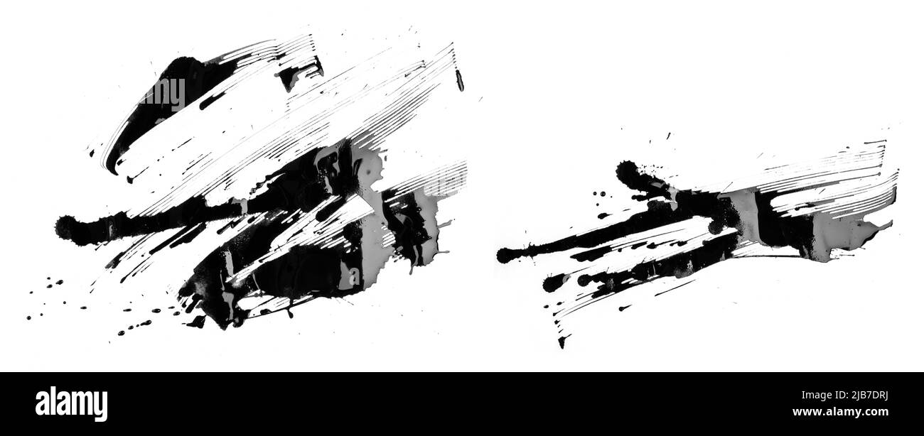 Abstrakte Kritzeleien, Daubt, Striche mit schwarzer Tinte auf weißem Papier Stockfoto