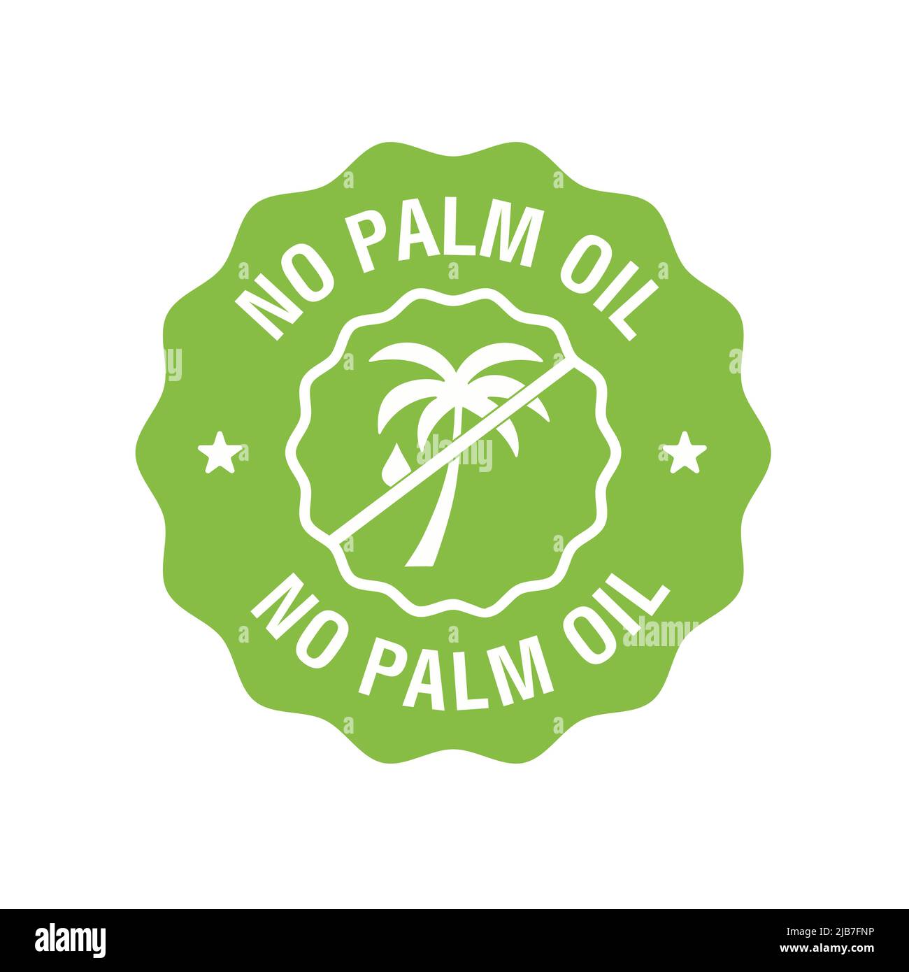Grünes Etikett ohne Palmöl. Bio-Lebensmittel ohne gesättigte Fette. Produktfreie Zutat. Nahrhafte Ernährung, gesunde Essgewohnheiten. Vektor Stock Vektor