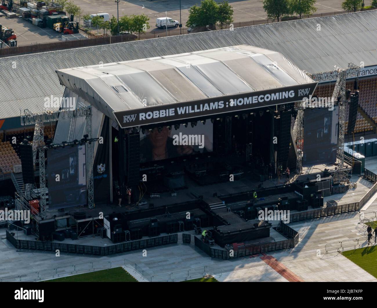 Vale Park Port Vale Football Club FC Robbie Williams Homecoming Home Coming Concert Aerial Drone Birdseye Sehen Sie Burslem Stoke on Trent Stockfoto