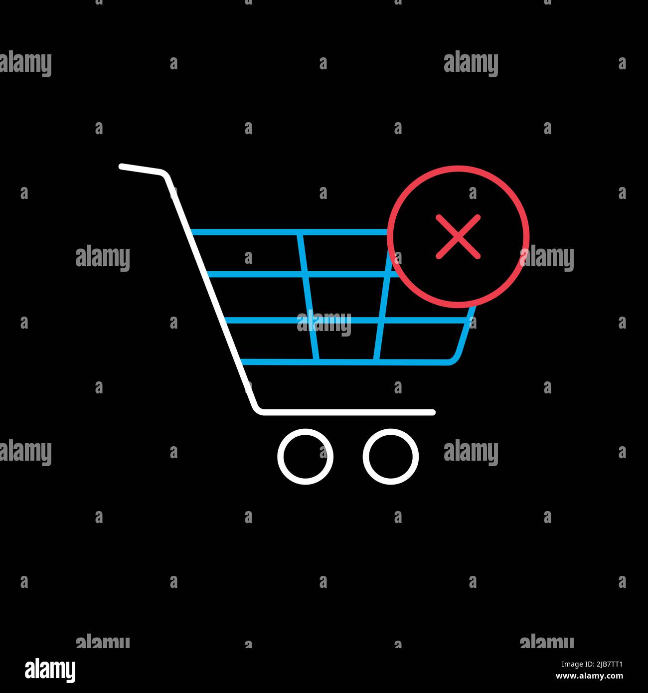 Warenkorb mit Kreuzschild isoliert auf dem schwarzen. Einfaches Symbol zum Abbrechen oder Löschen eines Kaufs. E-Commerce. Graph Symbol für Ihre Website-Design, Logo, ein Stock Vektor