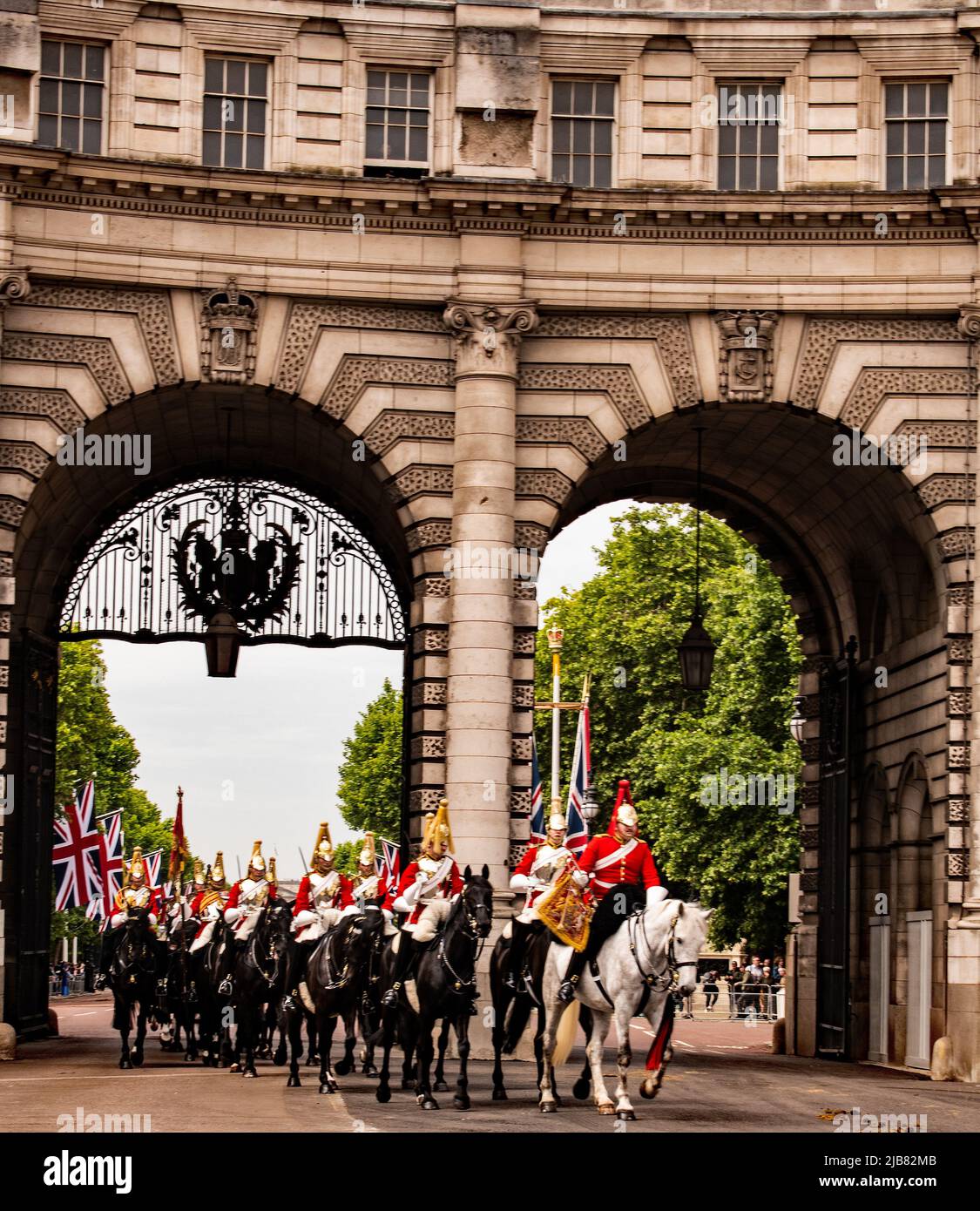 Die Kavallerie des Haushalts in der Admiralty Ach & Pall Mall. London. Stockfoto