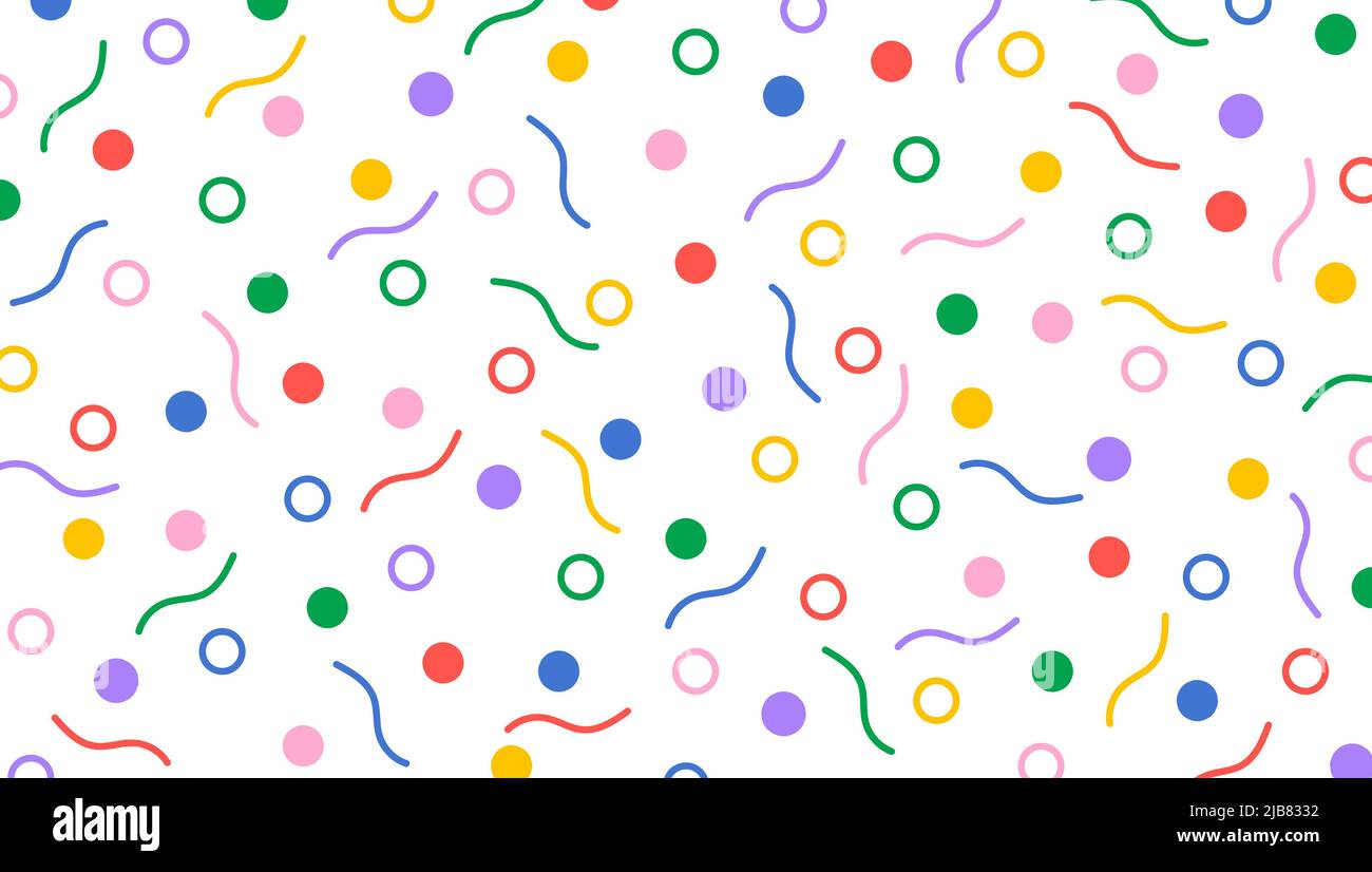 Festliches Nahtmuster von Hand gezeichnet. Niedlicher Druck mit Konfetti. Kreative minimalistischen Stil Kunst Hintergrund. Lustige bunte Doodle nahtlose Muster Stock Vektor