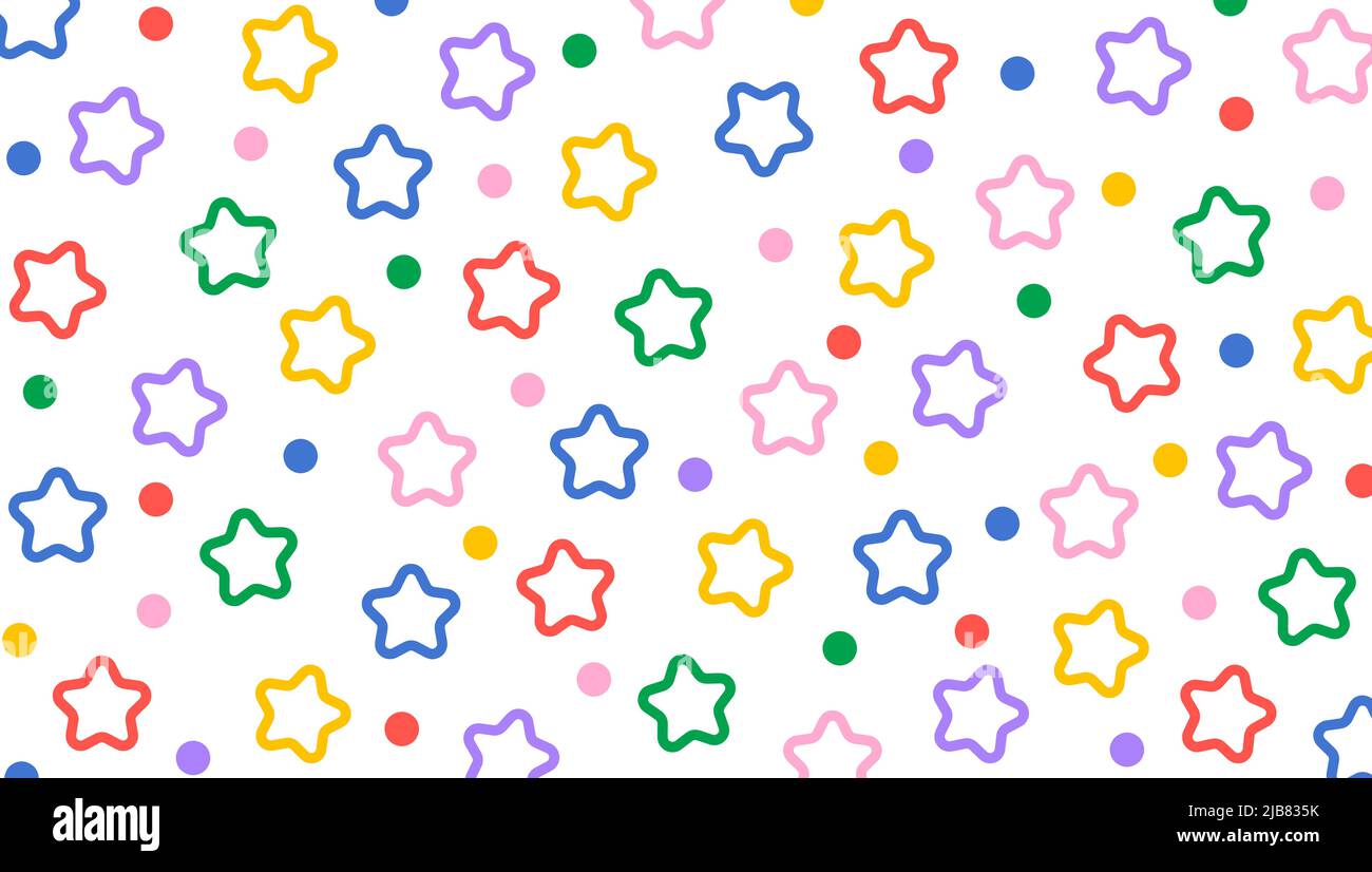 Kreative minimalistischen Stil Kunst Hintergrund mit hellen niedlichen Sternen und Tropfen. Lustige bunte Doodle nahtlose Muster. Einfache kindliche Kulisse. Zusammenfassung Stock Vektor
