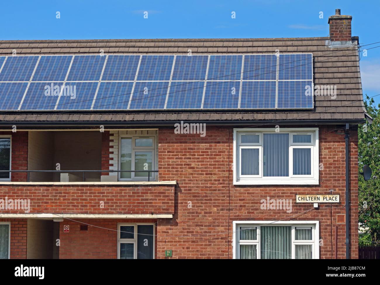 Chiltern Place Warringon Solar PV, an der Winwick Road, Cheshire, WA1, England, VEREINIGTES KÖNIGREICH Stockfoto
