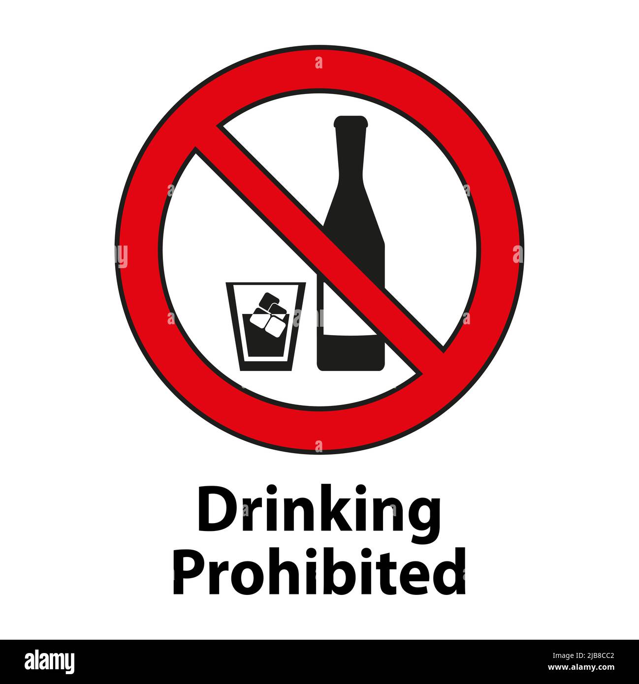 Trinken verboten, kein Alkoholschild auf weißem Hintergrund isoliert Stock Vektor