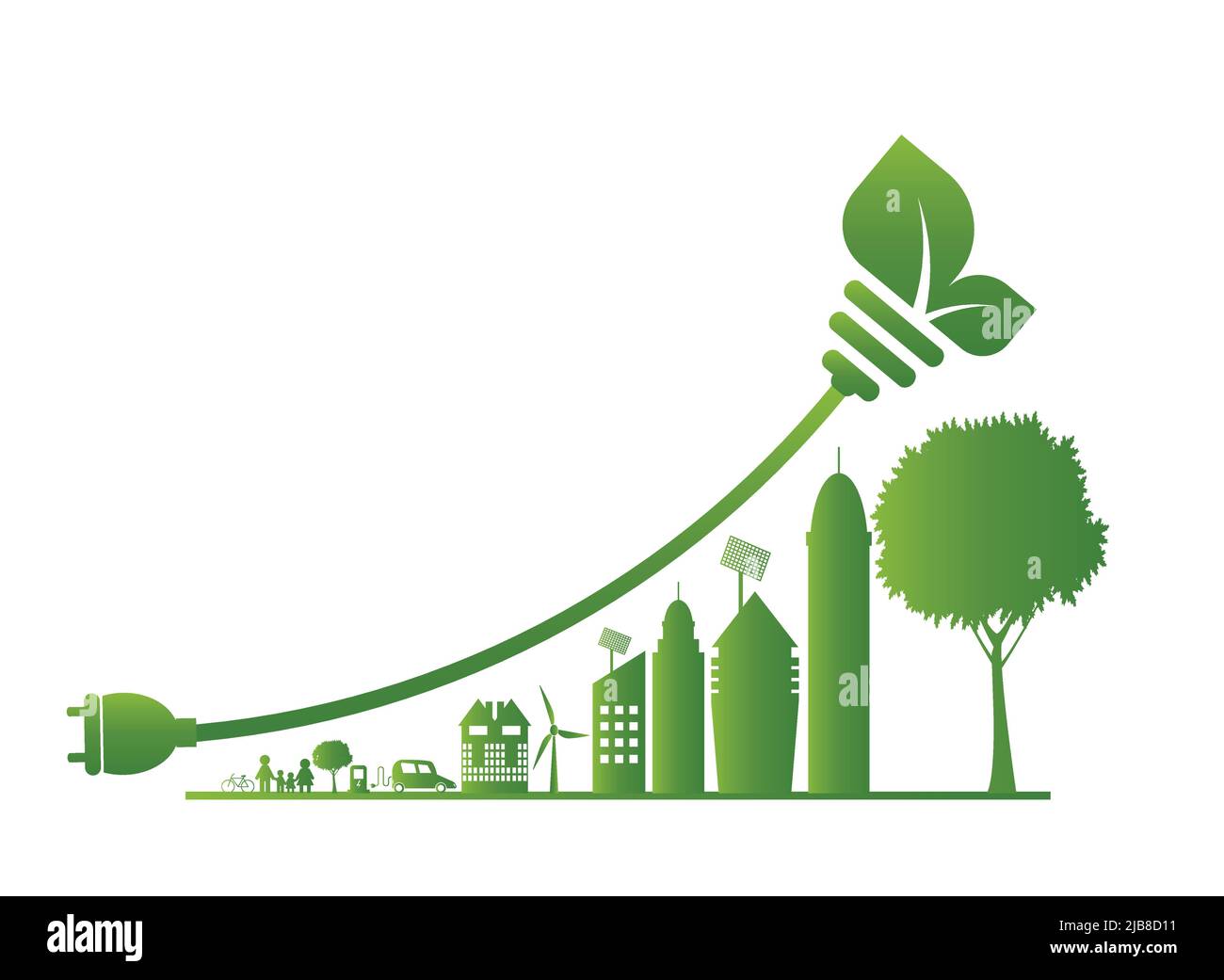 Nachhaltiges Stadtwachstum in der Stadt,Ökologie.Grüne Städte helfen der Welt mit umweltfreundlichen Konzept-Ideen,Vektor-Illustration Stock Vektor