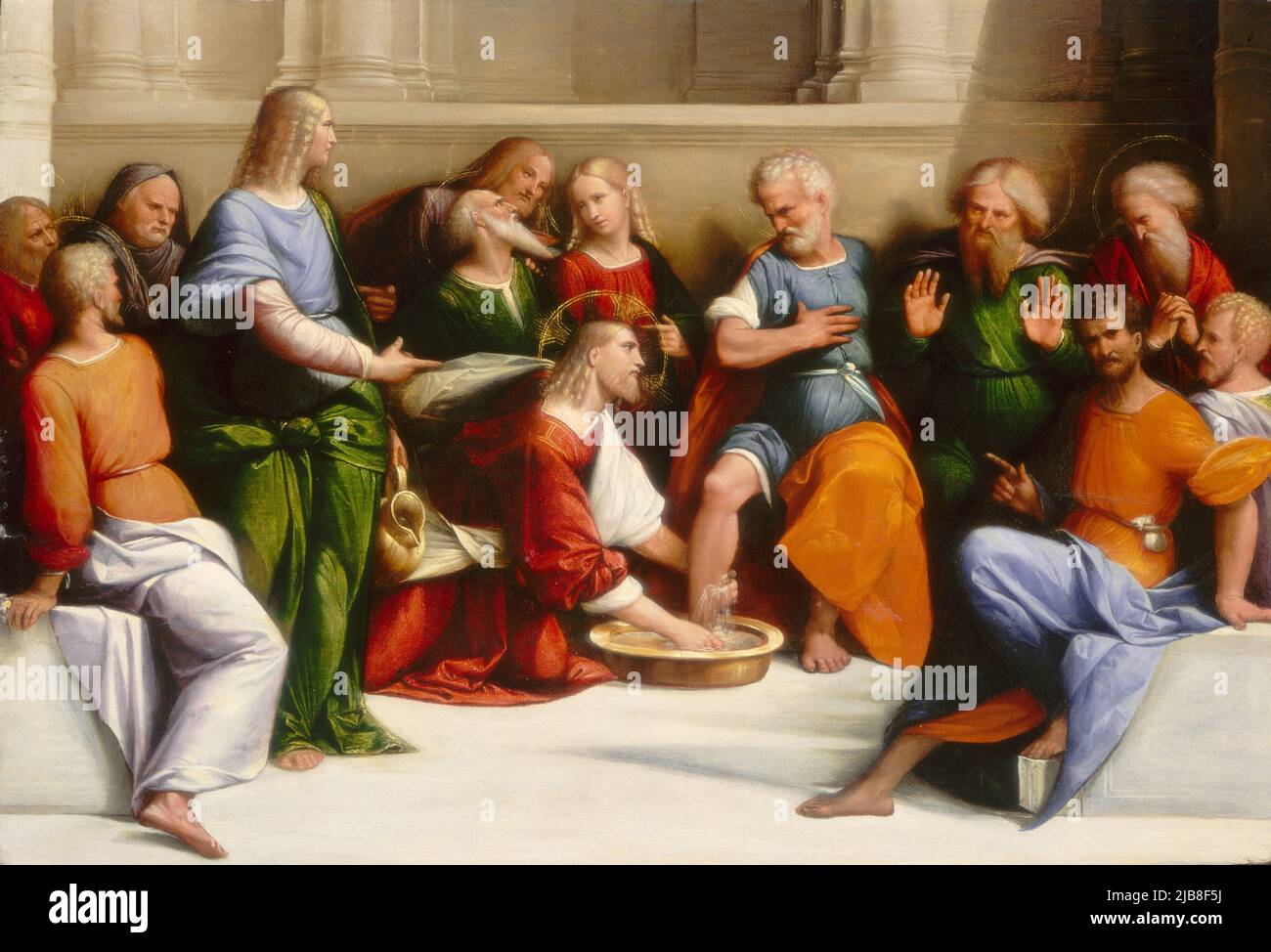 Christus wäscht den Jüngern die Füße Bearbeiten Sie dies bei Wikidata Benvenuto Tisi Stockfoto