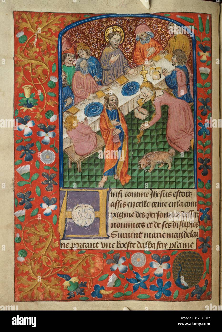Maria Magdalena salbte Christi Füße von einem unbekannten Autor aus einem illustrierten Manuskript Stockfoto