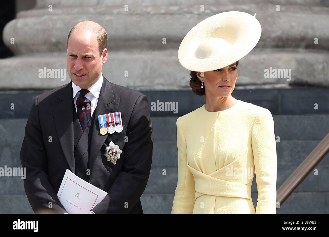 London, UK 3. June, 2022 : Prinz William, Herzog von Cambridge und Catherine, Herzogin von Cambridge, die einen Danksachdienst für ihre Königliche Hoheit Königin Elizabeth II. Zur Feier ihres Platin-Jubiläums in der St. Paul's Cathedral in London abgab. Quelle: James Boardman/Alamy Live News Stockfoto