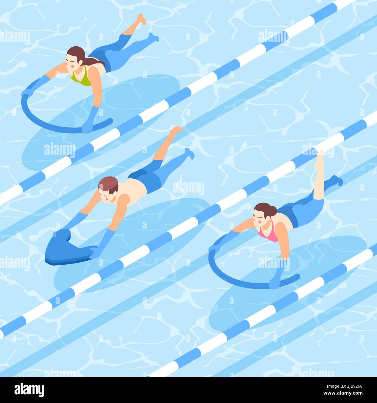 Menschen lernen, mit Hilfe schwimmen in Pool isometrischen Hintergrund 3D Vektor-Illustration Stock Vektor