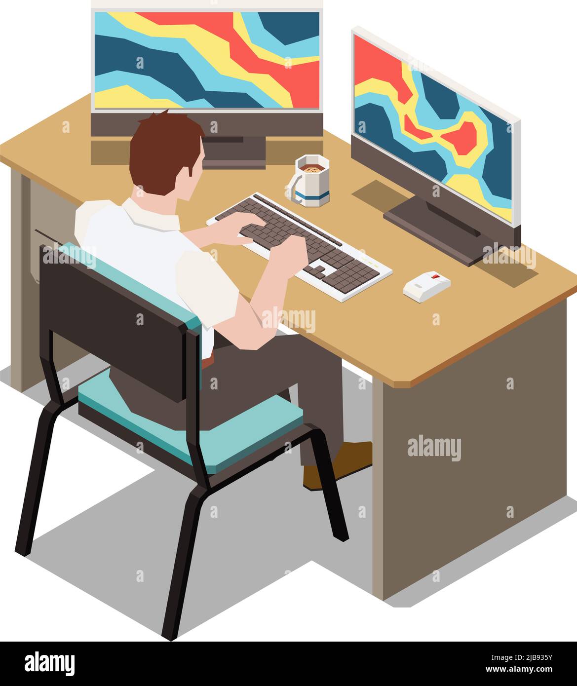 Meteorologie Wettervorhersage isometrische Zusammensetzung mit Blick auf Arbeiter Analyse meteorologischen Daten auf Computern Vektor-Illustration Stock Vektor